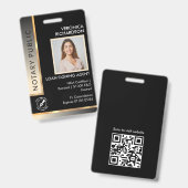 Strakke Zwart & Goud Crème QR Code Notaris Foto ID Badge (Voor- en achterkant)