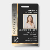 Strakke Zwart & Goud Crème QR Code Notaris Foto ID Badge (Voorzijde)