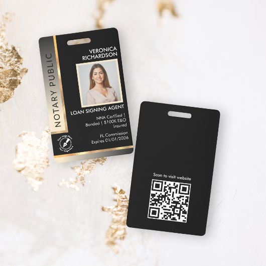 Strakke Zwart & Goud Crème QR Code Notaris Foto ID Badge