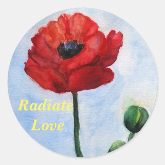 Stralen Liefde Bloemen Waterverf Sticker, Glanzend Ronde Sticker (Voorkant)