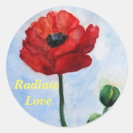 Stralen Liefde Bloemen Waterverf Sticker, Glanzend Ronde Sticker