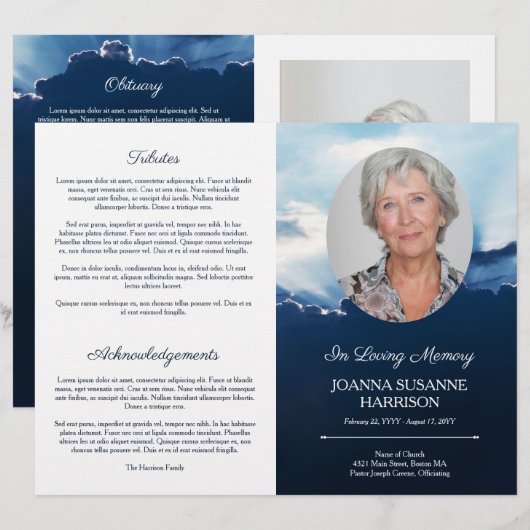 Stralen van Licht Ovaal Foto Blauw Begrafenisprogr (Voorkant / Achterkant)