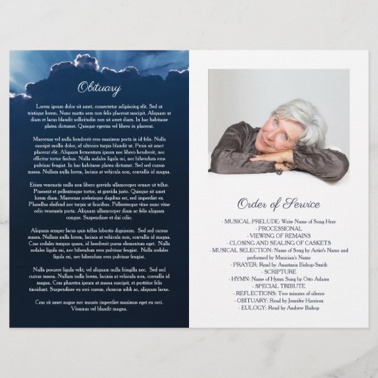 Stralen van Licht Ovaal Foto Blauw Begrafenisprogr (Achterkant)