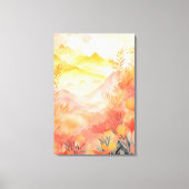 Stralend begin: zonsopgang, bergen, bloemen canvas afdruk (Voorkant)