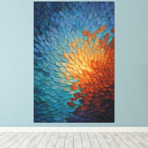 Stralend blauw naar oranje getextureerde abstracte canvas afdruk