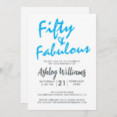 Stralend Blauw Vijftig Fantastisch | 50ste Verjaar Kaart (Voorkant / Achterkant)