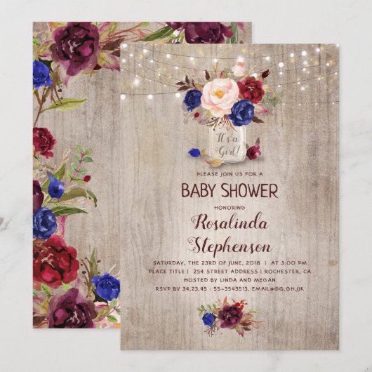 Stralend Bloemen Mason Jar Rustiek Baby shower Kaart (Voorkant / Achterkant)