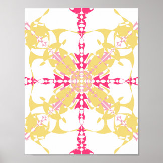 Stralend Geel en Roze Geometrische Kaleidoscoop Pr Poster