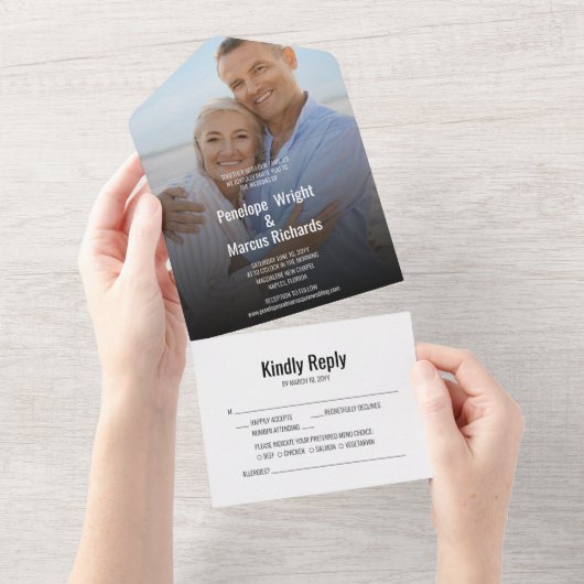 Stralend Gelukkig Fotohuwelijk All In One Uitnodiging (Afscheurbaar)