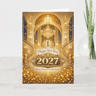 Stralend goud Christelijk gezegend nieuwjaar 2027 Feestdagen Kaart