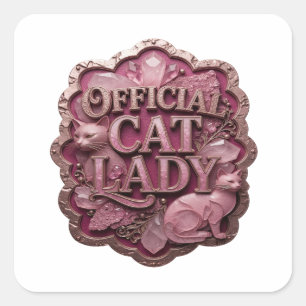 Stralend Goud OFFICIELE KATTENVROUW Decal Ontwerp Vierkante Sticker