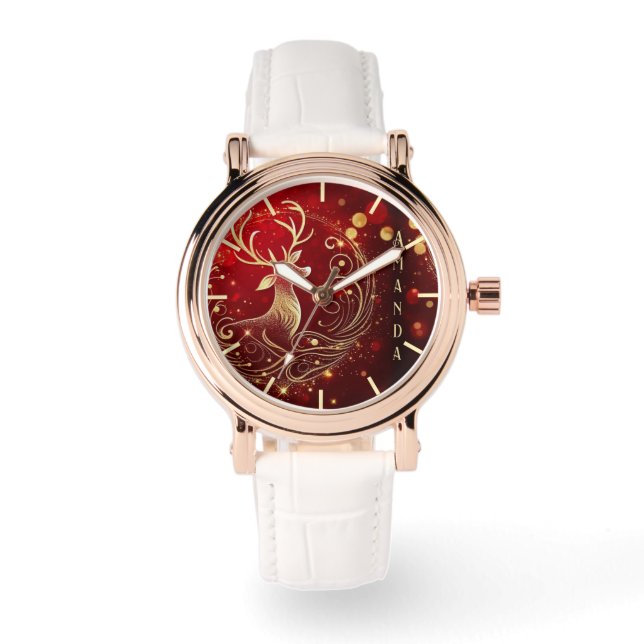 Stralend hert in goud horloge (Voorkant)