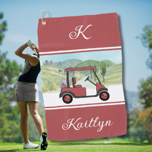 Stralend in het rood golf gal kar monogram naam golfhanddoek