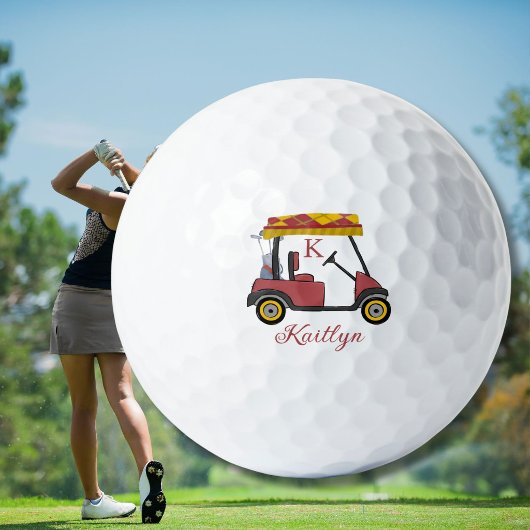 Stralend in rood aangepaste golfkar naam monogram golfballen