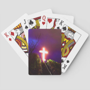 Stralend Kruis 's Nachts God Houdt Van Pokerkaarten