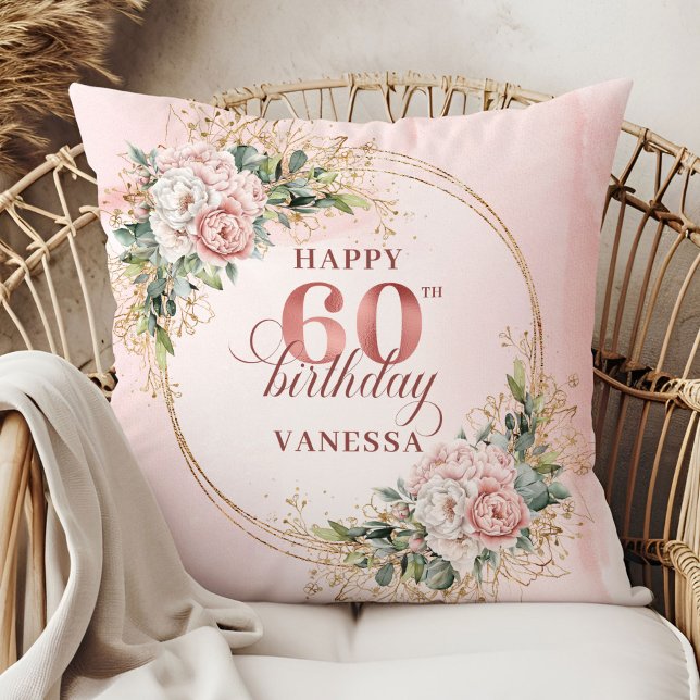 Stralend lichtroze glinsterend ontwerp 60e verjaar kussen (Radiant Light Pink Shimmering Design 60th birthday pillow)
