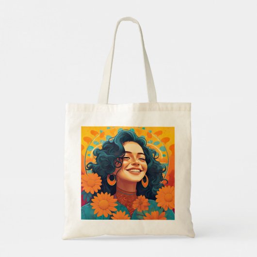 Stralend Mexicaans-Amerikaans Vrouw Bloemenportret Tote Bag (Achterkant)
