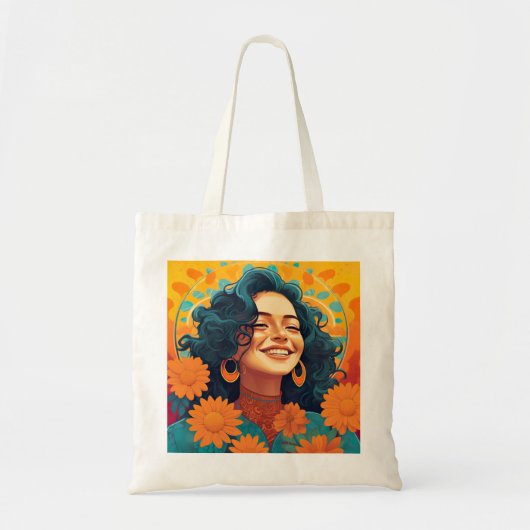 Stralend Mexicaans-Amerikaans Vrouw Bloemenportret Tote Bag (Voorkant)