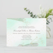 Stralend mintgroene bladglitter bruiloft kaart (Staand voorkant)