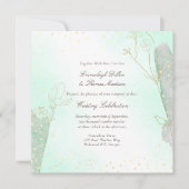 Stralend mintgroene botanische glittershuwelijk kaart (Voorkant)