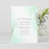 Stralend mintgroene botanische glittershuwelijk kaart (Staand voorkant)