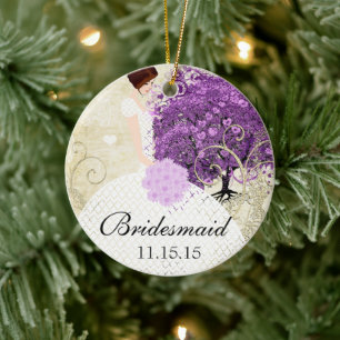 Stralend Paars Hartblad Boom Bruiloft Keramisch Ornament