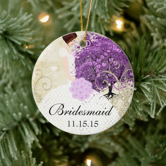 Stralend Paars Hartblad Boom Bruiloft Keramisch Ornament (Boom)