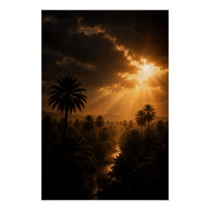 Stralend palmboom clair-obscur poster