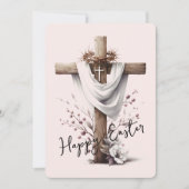 Stralend Pasen Kruis met Bloemaccenten Feestdagenkaart (Voorkant)