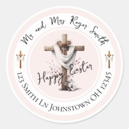Stralend Pasen Kruis Retouradreslabel Ronde Sticker