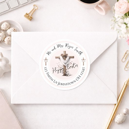 Stralend Pasen Kruis Retouradreslabel Ronde Sticker