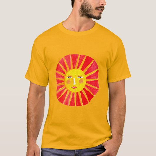 Stralend rood en geel Sun Face T-shirt (Voorkant)