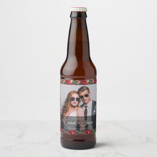 Stralend roos bloem trouwbeerlabel bier etiket (Voorkant)