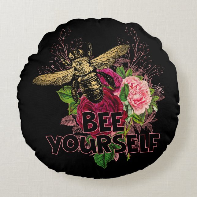 Stralend Roos & de Zachte bij, Bee Yourself Postca Rond Kussen (Voorkant)