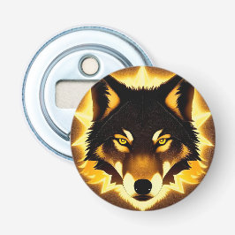 Stralend Wolfengezicht Verlicht door Gouden Licht Button Flesopener