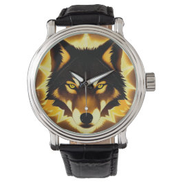 Stralend Wolfengezicht Verlicht door Gouden Licht Horloge