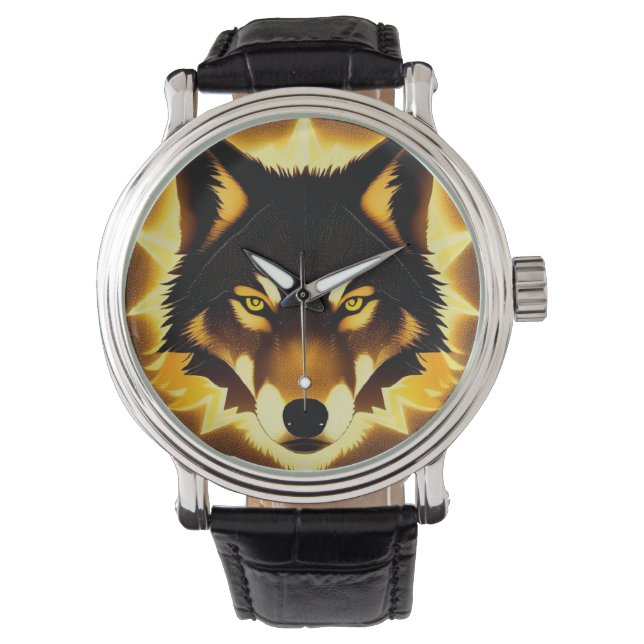Stralend Wolfengezicht Verlicht door Gouden Licht Horloge (Voorkant)