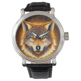 Stralend Wolfengezicht Verlicht door Gouden Licht Horloge