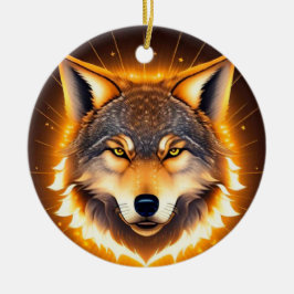 Stralend Wolfengezicht Verlicht door Gouden Licht Keramisch Ornament