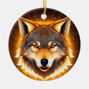 Stralend Wolfengezicht Verlicht door Gouden Licht Keramisch Ornament