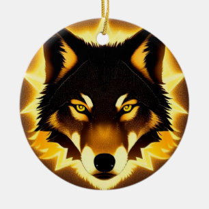 Stralend Wolfengezicht Verlicht door Gouden Licht Keramisch Ornament