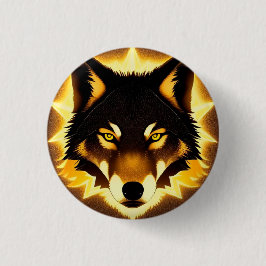 Stralend Wolfengezicht Verlicht door Gouden Licht Ronde Button 3,2 Cm