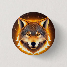 Stralend Wolfengezicht Verlicht door Gouden Licht Ronde Button 3,2 Cm