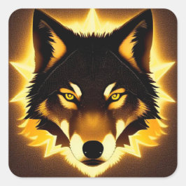 Stralend Wolfengezicht Verlicht door Gouden Licht Vierkante Sticker