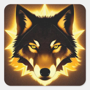 Stralend Wolfengezicht Verlicht door Gouden Licht Vierkante Sticker