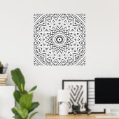 Stralend Zigzag Driehoek Mandala Patroon Kunst Poster (Thuiskantoor)