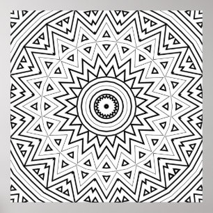 Stralend Zigzag Driehoek Mandala Patroon Kunst Poster