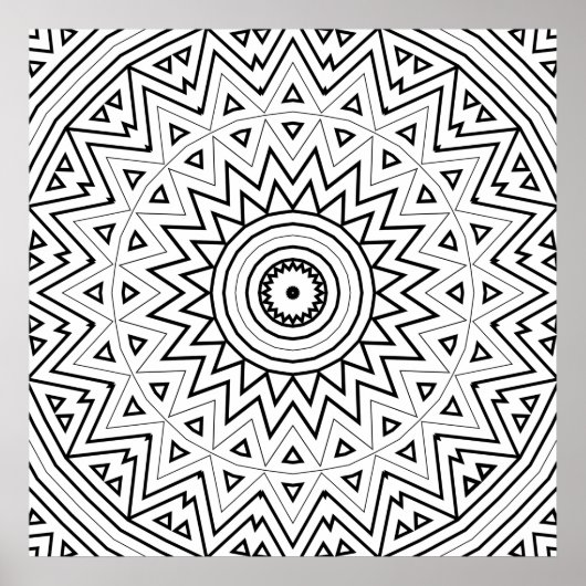 Stralend Zigzag Driehoek Mandala Patroon Kunst Poster (Voorkant)