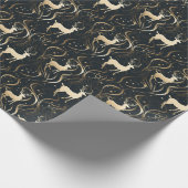 Stralend Zwart & Gouden Swirl Rendier Silhouet Cadeaupapier (Hoek)