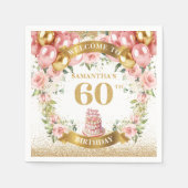 Stralende 60e verjaardag servetten Boho Flower Des (Voorkant)